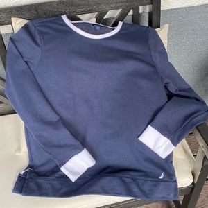 Nautica Navy and White Long Sleeved Top, Size M